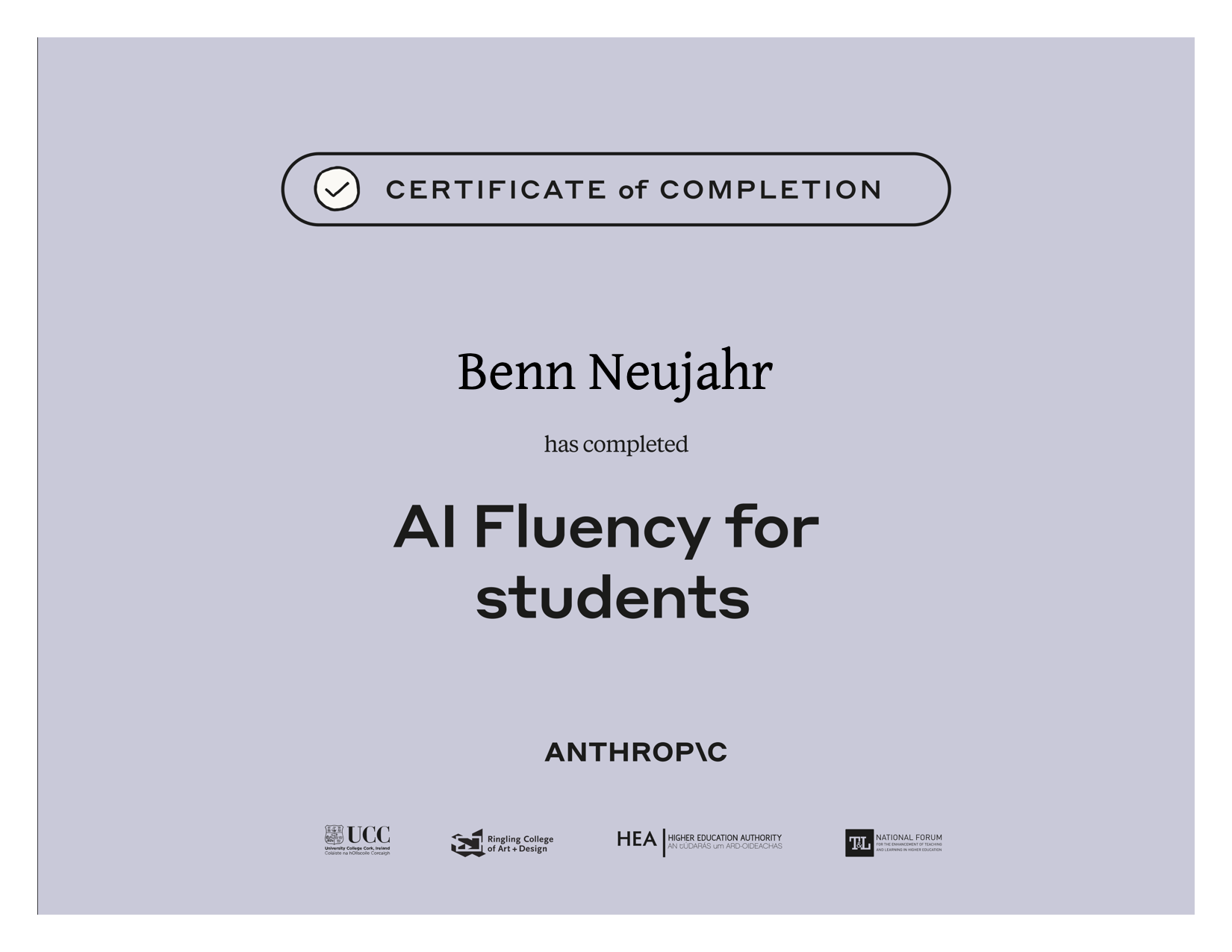Zertifikat: AI Fluency for Students – Anthropic